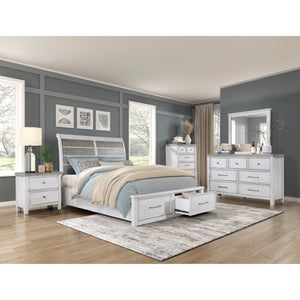 English Elm California King Bedroom Set Acacia Veneer Two-Tone Rustic Transitional Storage Bed B011S07037