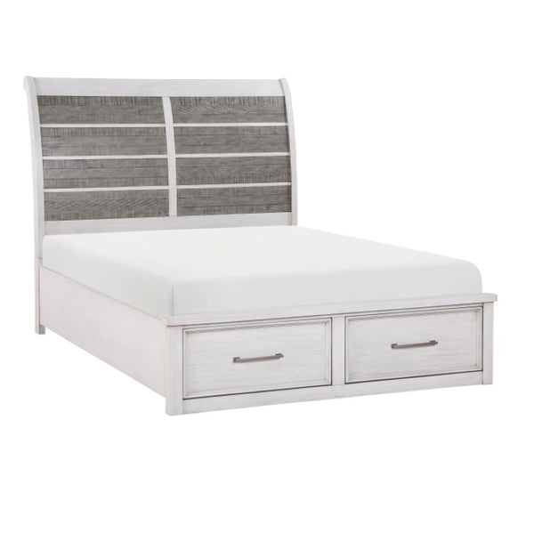 English Elm California King Bedroom Set Acacia Veneer Two-Tone Rustic Transitional Storage Bed B011S07037