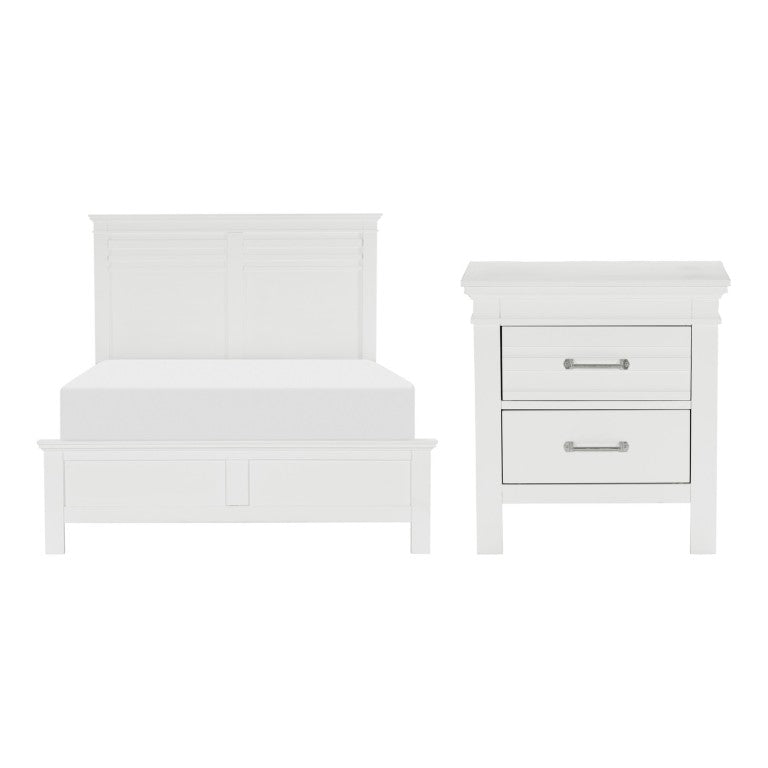 English Elm Full Bedroom Set Three Piece White Farmhouse Bed with Two Wood Nightstands B011S07086