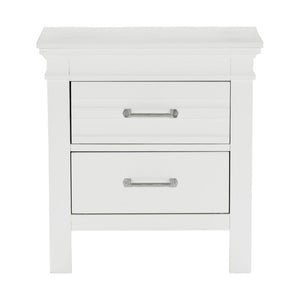English Elm Full Bedroom Set Three Piece White Farmhouse Bed with Two Wood Nightstands B011S07086