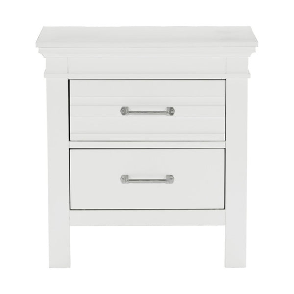 English Elm Full Bedroom Set Three Piece White Farmhouse Bed with Two Wood Nightstands B011S07086