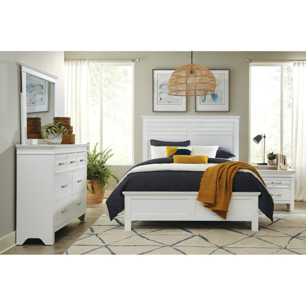 English Elm Full Bedroom Set Three Piece White Farmhouse Bed with Two Wood Nightstands B011S07086