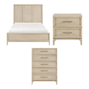 English Elm Eastern King Panel Bed Nightstand and Five Drawer Chest Set in Oak Veneer B011S07100