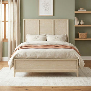 English Elm Eastern King Panel Bed Nightstand and Five Drawer Chest Set in Oak Veneer B011S07100
