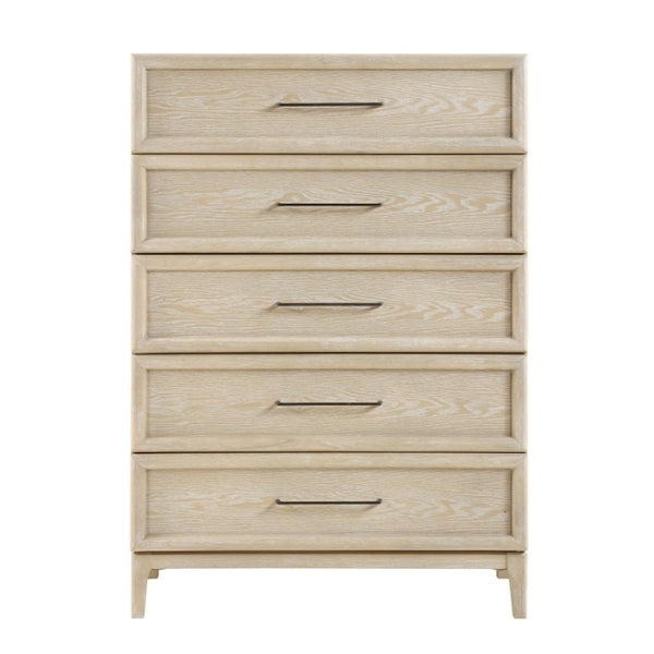English Elm Eastern King Panel Bed Nightstand and Five Drawer Chest Set in Oak Veneer B011S07100