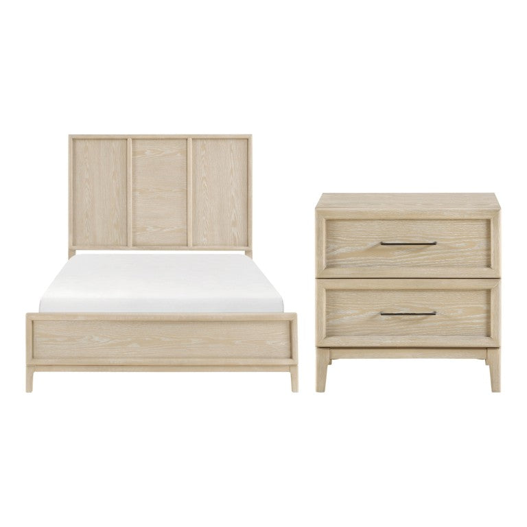 English Elm California King Bedroom Set Oak Veneer Three Panel Headboard with Matching Nightstand B011S07101