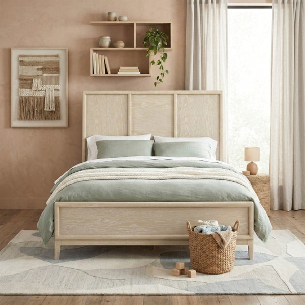 English Elm California King Bedroom Set Oak Veneer Three Panel Headboard with Matching Nightstand B011S07101