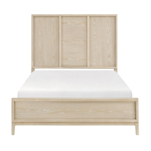 English Elm Queen Bed and Nightstand Set Oak Veneer Three Panel Headboard Modern Farmhouse B011S07105