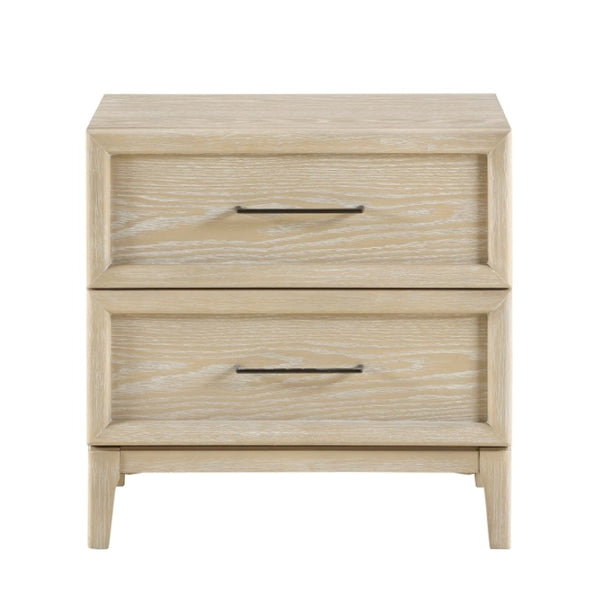 English Elm Queen Bed and Nightstand Set Oak Veneer Three Panel Headboard Modern Farmhouse B011S07105