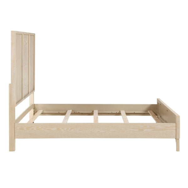 English Elm Queen Bed and Nightstand Set Oak Veneer Three Panel Headboard Modern Farmhouse B011S07105