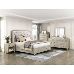 English Elm Eastern King Platform Bed Set with Tufted Chenille Headboard and Oak Storage Nightstand B011S07109