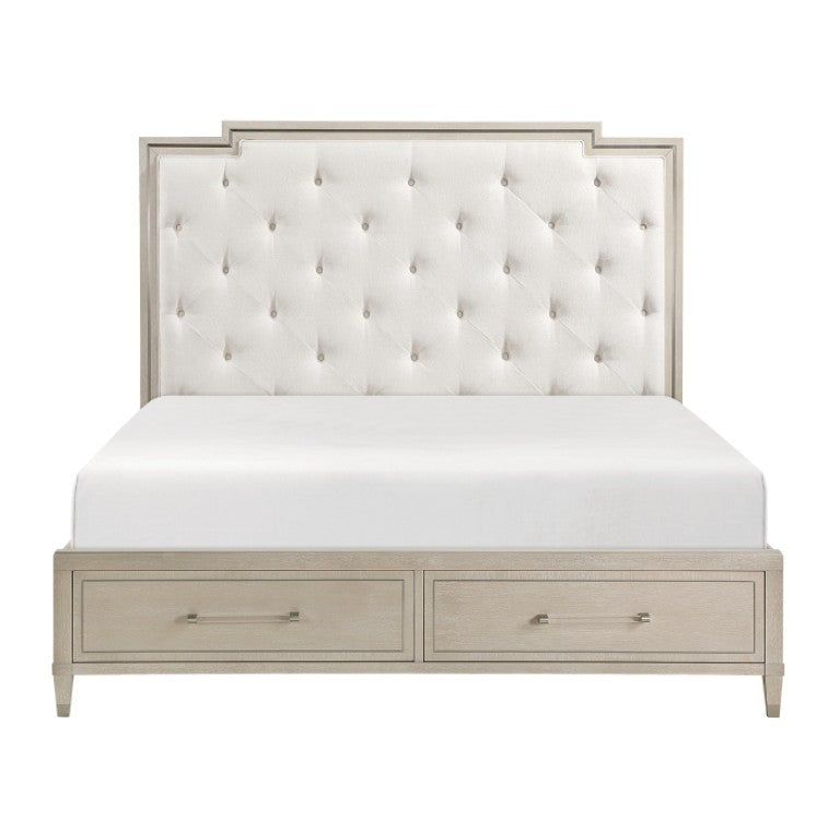 English Elm Eastern King Platform Bed Set with Tufted Chenille Headboard and Oak Storage Nightstand B011S07109