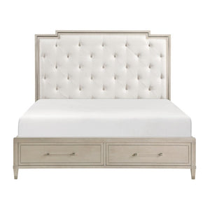 English Elm Eastern King Platform Bed Set with Tufted Chenille Headboard and Oak Storage Nightstand B011S07109