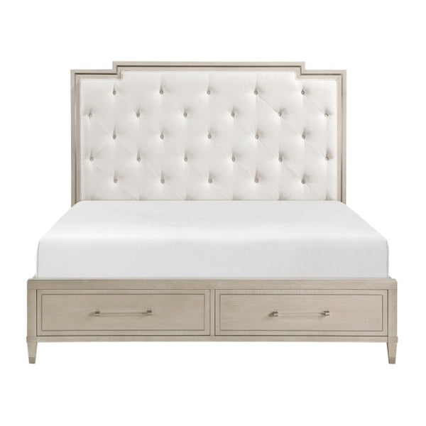 English Elm Eastern King Platform Bed Set with Tufted Chenille Headboard and Oak Storage Nightstand B011S07109