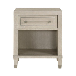 English Elm Eastern King Platform Bed Set with Tufted Chenille Headboard and Oak Storage Nightstand B011S07109