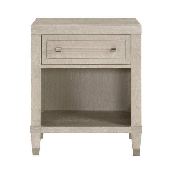 English Elm Eastern King Platform Bed Set with Tufted Chenille Headboard and Oak Storage Nightstand B011S07109
