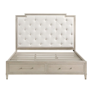 English Elm Eastern King Platform Bed Set with Tufted Chenille Headboard and Oak Storage Nightstand B011S07109