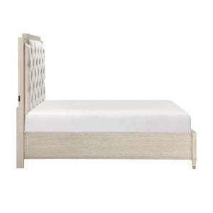 English Elm Eastern King Platform Bed Set with Tufted Chenille Headboard and Oak Storage Nightstand B011S07109