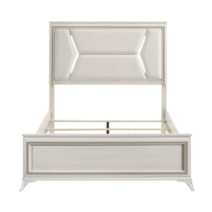 English Elm Eastern King Panel Bed Set Glam Chenille Headboard LED Lighting Two Tone Finish B011S07120