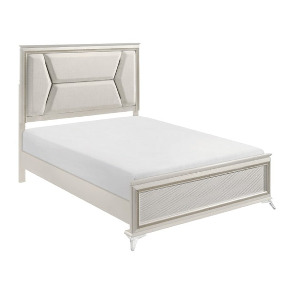 English Elm Eastern King Panel Bed Set Glam Chenille Headboard LED Lighting Two Tone Finish B011S07120