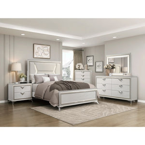 English Elm Eastern King Panel Bed Set Chenille Headboard LED Lighting Glam Two Tone Finish B011S07121
