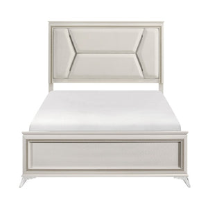 English Elm California King Panel Bed Set with LED Lighting Chenille Headboard and Glam Finish B011S07124