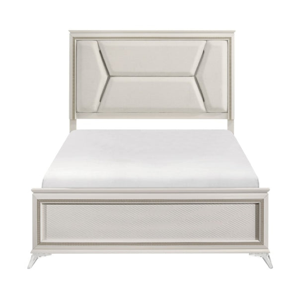 English Elm California King Panel Bed Set with LED Lighting Chenille Headboard and Glam Finish B011S07124
