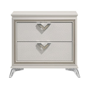 English Elm California King Panel Bed Set with LED Lighting Chenille Headboard and Glam Finish B011S07124