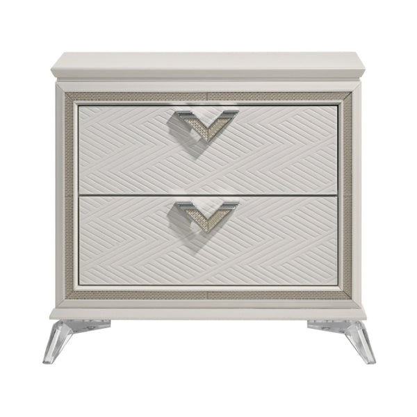 English Elm California King Panel Bed Set with LED Lighting Chenille Headboard and Glam Finish B011S07124