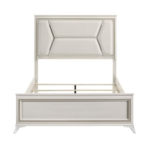 English Elm California King Panel Bed Set with LED Lighting Chenille Headboard and Glam Finish B011S07124