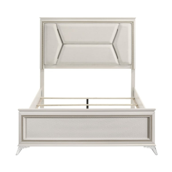 English Elm California King Panel Bed Set with LED Lighting Chenille Headboard and Glam Finish B011S07124