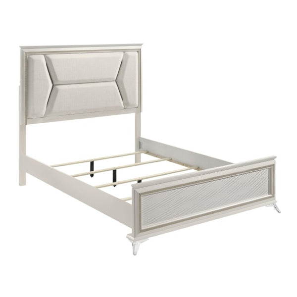 English Elm California King Panel Bed Set with LED Lighting Chenille Headboard and Glam Finish B011S07124