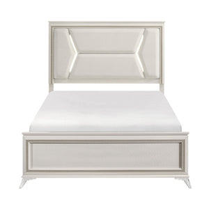English Elm California King Panel Bed Set with LED Lighting Chenille Headboard and Glam Finish B011S07124