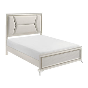 English Elm Queen Bed and Nightstand Set with LED Headboard Chenille Upholstery Glam Finish B011S07126