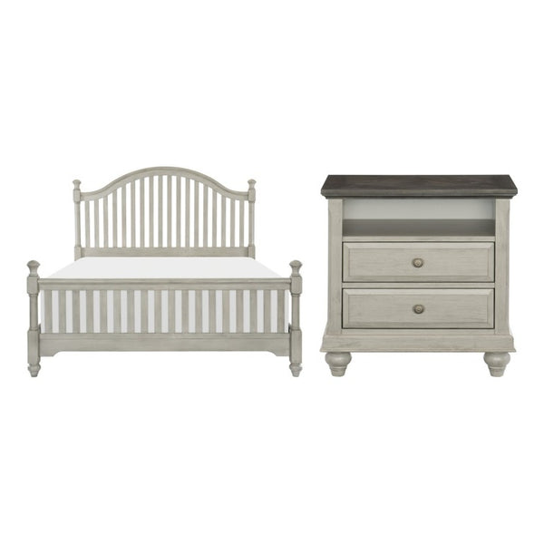 English Elm California King Bed and Nightstand Set Modern Farmhouse Pine with Slatted Headboard B011S07134