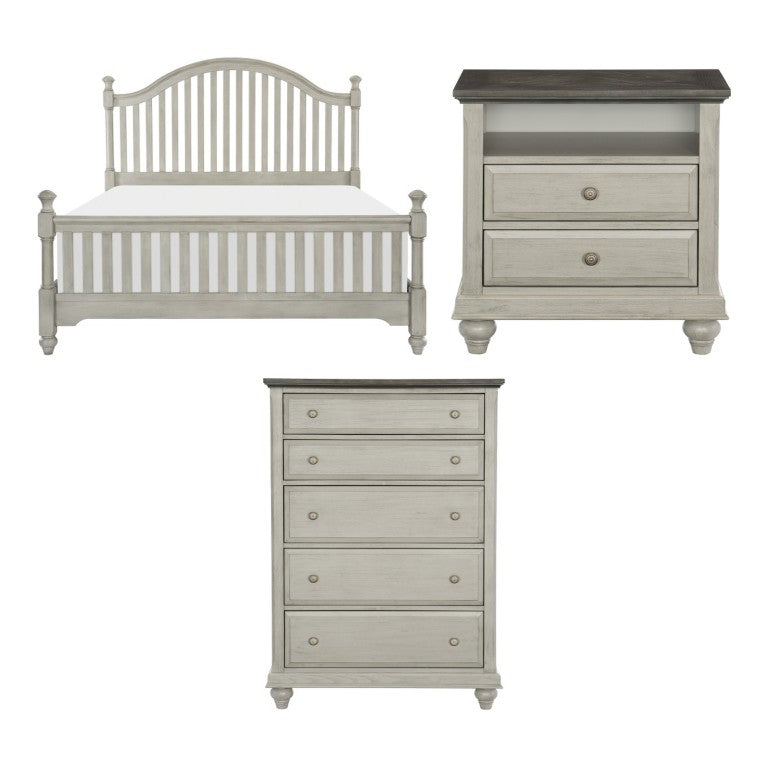 English Elm California King Bedroom Set Modern Farmhouse Pine Wood Slat Bed with Nightstand Chest B011S07136