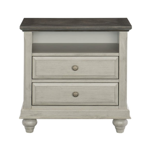 English Elm Queen Bed Set with Nightstands Pine and Oak Modern Farmhouse Slat Headboard Gray B011S07138