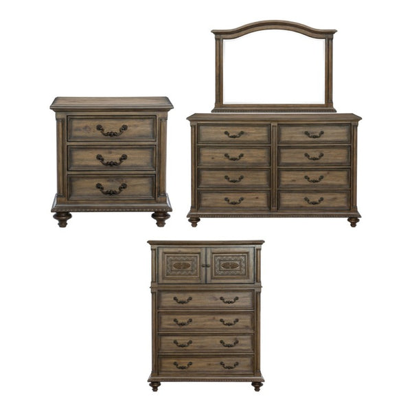 English Elm Night Stand Dresser Mirror Chest 4 Piece Bedroom Set Knotty Pecan Wood Veneer B011S07140