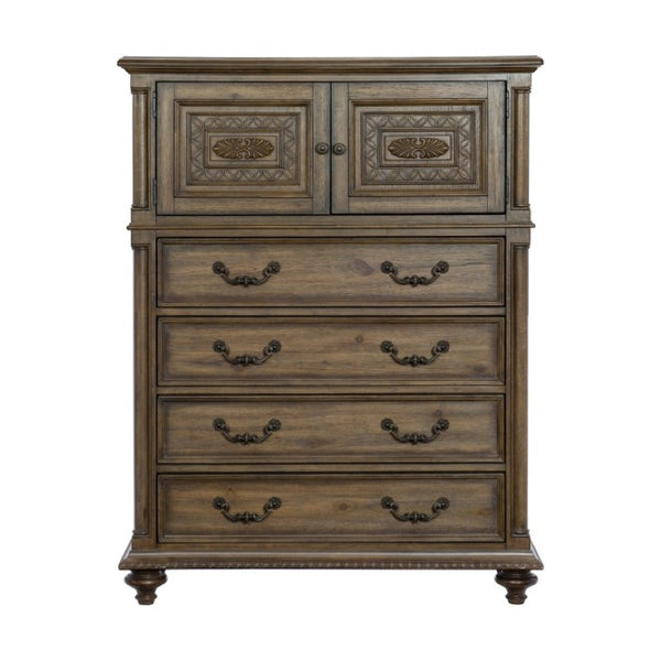 English Elm Night Stand Dresser Mirror Chest 4 Piece Bedroom Set Knotty Pecan Wood Veneer B011S07140