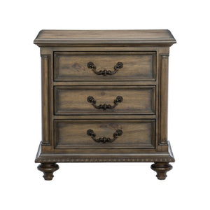 English Elm Queen Sleigh Bed and Nightstand Set Velvet Tufted Pecan Wood Traditional Bedroom B011S07142