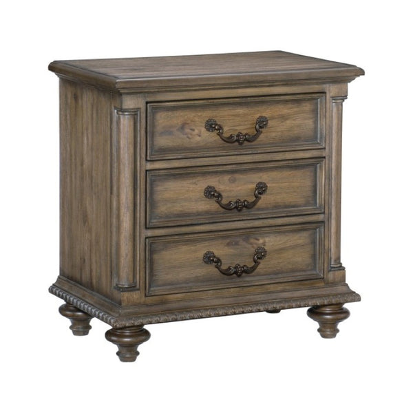 English Elm Queen Sleigh Bed Set Velvet Tufted Headboard Pecan Wood Veneer with Two Nightstands B011S07143