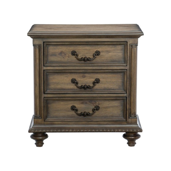 English Elm Queen Sleigh Bed Set Velvet Tufted Headboard Pecan Wood Veneer with Two Nightstands B011S07143