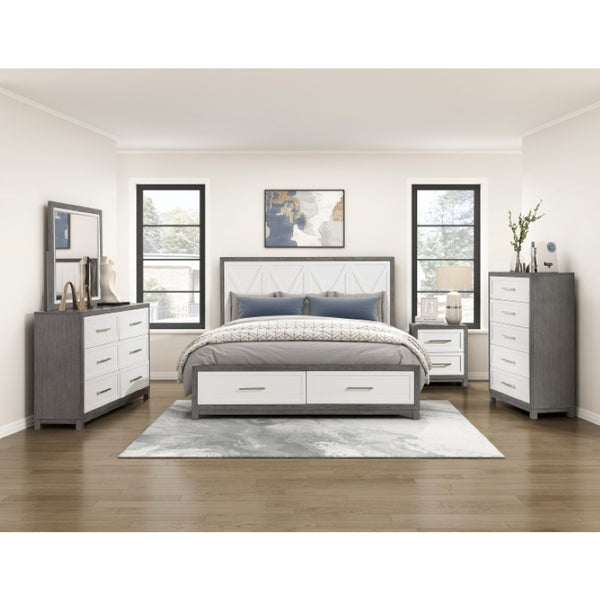 English Elm Night Stand Dresser Mirror Chest Bedroom Set Ivory Gray Contemporary Storage B011S07150