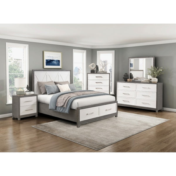 English Elm Queen Platform Bed and Nightstand Set Solid Wood Two Tone Contemporary Bedroom B011S07158