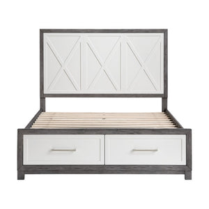 English Elm Queen Platform Bed and Nightstand Set Solid Wood Two Tone Contemporary Bedroom B011S07158