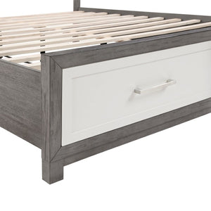 English Elm Queen Platform Bed Set with Paired Nightstands in Two-Tone Ivory Gray Wood Finish B011S07159
