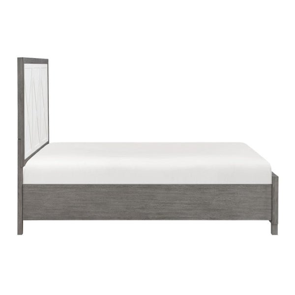 English Elm Queen Platform Bed Set with Paired Nightstands in Two-Tone Ivory Gray Wood Finish B011S07159