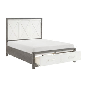 English Elm Queen Platform Bed Set with Paired Nightstands in Two-Tone Ivory Gray Wood Finish B011S07159