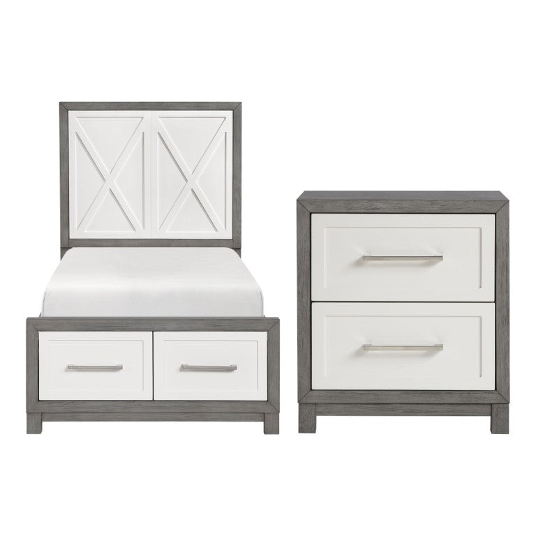 English Elm Twin Platform Bed and Nightstand Set Solid Wood Footboard Storage Contemporary B011S07164