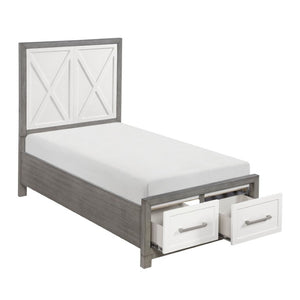 English Elm Twin Platform Bedroom Set with Nightstand and Chest in Two-Tone Ivory Gray Finish B011S07166